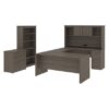 Logan Collection 46851-47 66W U-Shaped Desk With Hutch Lateral File Cabinet And Bookcase In Bark