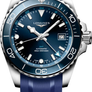 Longines HydroConquest GTM 41mm Watch with Sunray Blue Dial and Rubber Strap