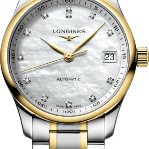 Longines Master Collection 34mm Watch with MOP Dial with Diamonds and Two-Tone Bracelet