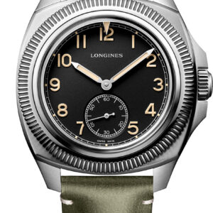 Longines Pilot Majetek Black Dial Green Leather Strap Watch, 43mm