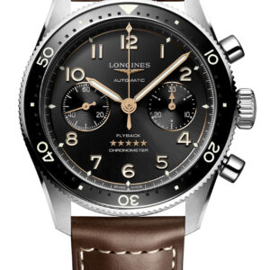 Longines Spirit Flyback Black Dial Brown Leather Strap Watch, 42mm