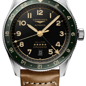 Longines Spirit Zulu Time Anthracite Dial Leather Strap Watch, 42mm