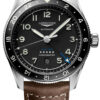 Longines Spirit Zulu Time Black Dial Brown Leather Strap Watch, 42mm
