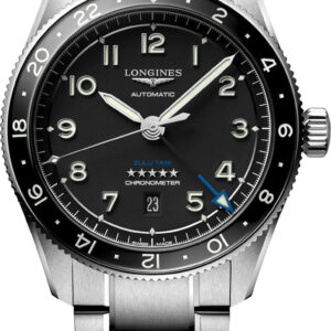 Longines Spirit Zulu Time Black Dial Stainless Steel Bracelet Watch, 42mm