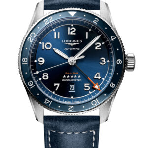 Longines Spirit Zulu Time Sunray Blue Dial Leather Strap Watch, 42mm