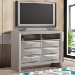 Marilla Collection G1503-TV2 47" Media Chest with 2 Open Compartments Metal Nickle Hardware and Beveled Drawers in