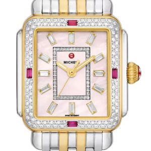 Michele Deco 33mm Watch with Diamonds and Pink Dial in Two-Tone 18K Gold-Plated Stainless Steel