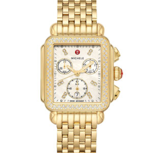 Michele Deco Chronograph MOP w/ Diamond Dial 18K Gold Watch, 33mm