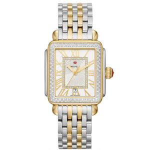 Michele Deco Madison Silver Sunray w/ Diamond Dial Two-Tone Bracelet Watch, 33mm