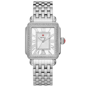 Michele Deco Madison White Silver Sunray w/ Diamond Dial Silver Bracelet Watch, 33mm