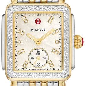 Michele Deco Mid Diamond White MOP Dial Two-Tone Stainless Steel Bracelet Watch, 29mm