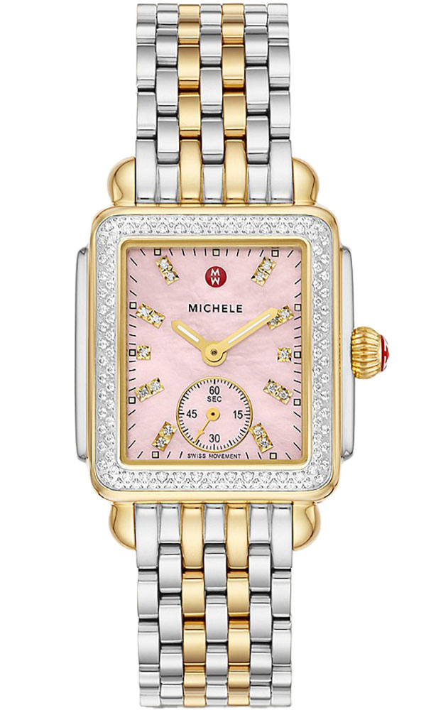Michele Deco Mid Pink MOP Dial Two-Tone 18K Gold Plated SS Watch, 29mm Michele Deco Mid Pink MOP Dial Two-Tone 18K Gold Plated SS Watch, 29mm