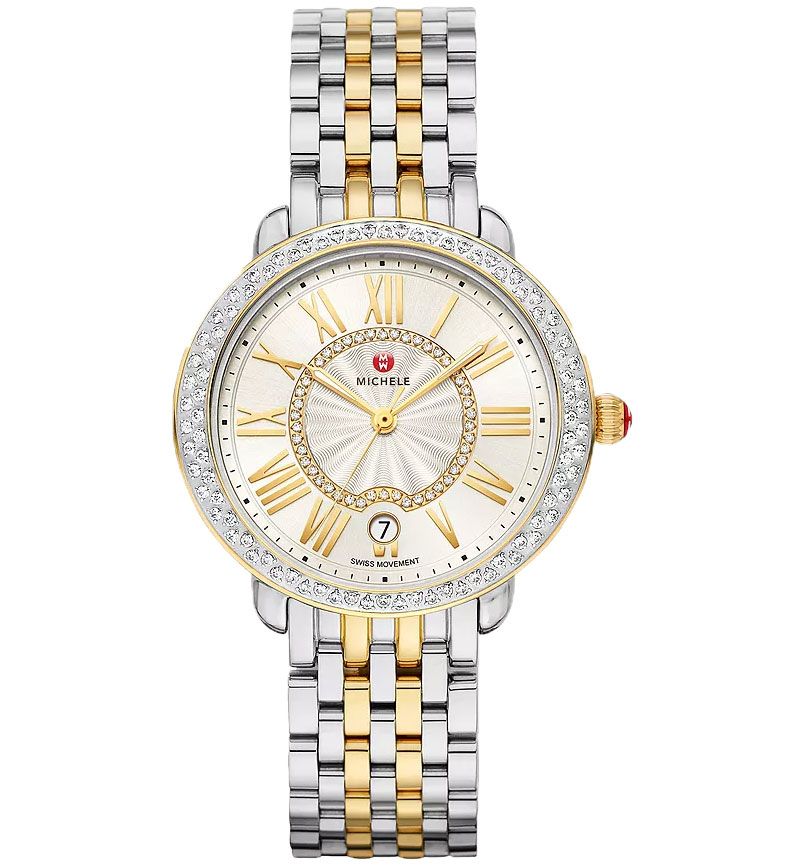 Michele Serein Mid 36mm Watch with White Sunray Diamond Dial and Two-Tone 18K Gold Bracelet Michele Serein Mid 36mm Watch with White Sunray Diamond Dial and Two-Tone 18K Gold Bracelet