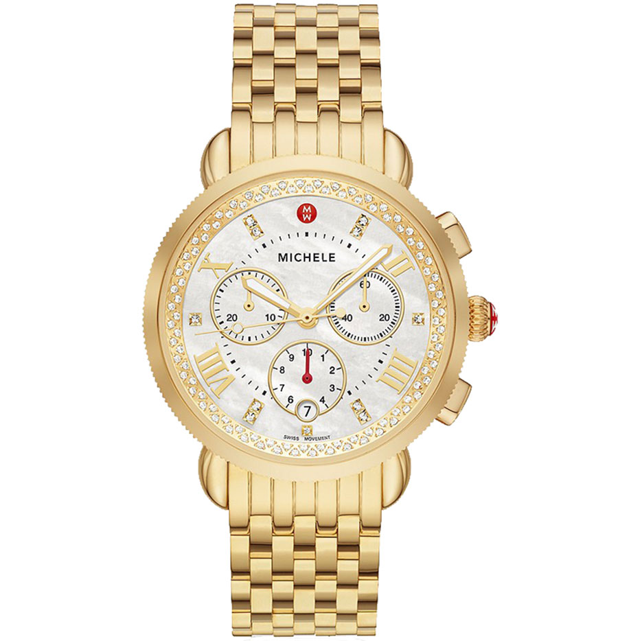 Michele Sport Sail Chronograph White MOP w/ Diamond Dial Gold Stainless Steel Watch, 38mm Michele Sport Sail Chronograph White MOP w/ Diamond Dial Gold Stainless Steel Watch, 38mm