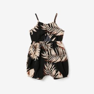 Mommy and Me One-Shoulder Leaf Printed Romper