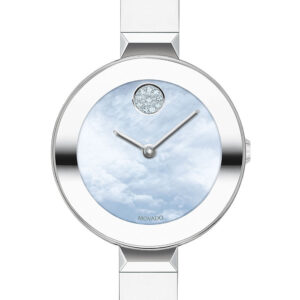 Movado BOLD Blue Sunray MOP Dial Silver Bangle Watch, 28mm