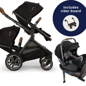 Nuna DEMI Next Double Stroller with Rider Board + PIPA RX Travel System Bundle - Caviar