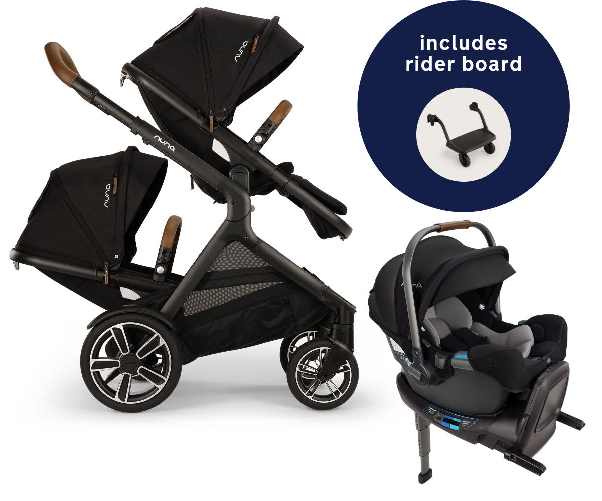 Nuna DEMI Next Double Stroller with Rider Board + PIPA RX Travel System Bundle - Caviar Nuna DEMI Next Double Stroller with Rider Board + PIPA RX Travel System Bundle - Caviar