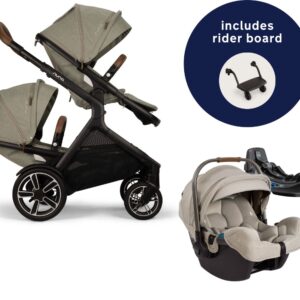 Nuna DEMI Next Double Stroller with Rider Board + PIPA RX Travel System Bundle - Hazelwood