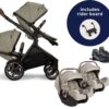 Nuna DEMI Next Twin Double Stroller with Rider Board + PIPA RX Travel System Bundle - Hazelwood