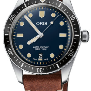 Oris Divers Sixty-Five Blue Dial Brown Leather Strap Watch, 40mm