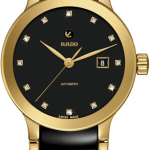 Rado Centrix Automatic Diamonds Black Dial Black/Gold Ceramic/Stainless Steel/Titanium Bracelet Watch, 28mm
