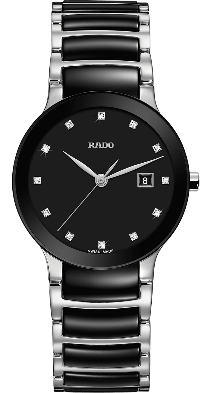 Rado Centrix Diamonds Quartz Black Dial Stainless Steel Watch, 28mm Rado Centrix Diamonds Quartz Black Dial Stainless Steel Watch, 28mm