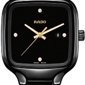 Rado True Square Diamonds Black Dial Ceramic Watch, 29mm