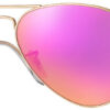Ray-Ban Aviator Cyclamen Flash Sunglasses, Gold Frames, 58mm