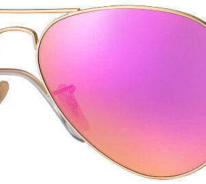 Ray-Ban Aviator Cyclamen Flash Sunglasses, Gold Frames, 58mm