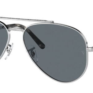 Ray-Ban New Aviator Polished Silver Sunglasses w/ Blue Lenses, 55mm
