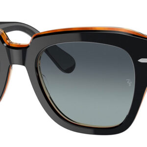 Ray-Ban State Street Sunglasses 52mm with Black On Brown Frame and Grey Gradient Blue Lenses