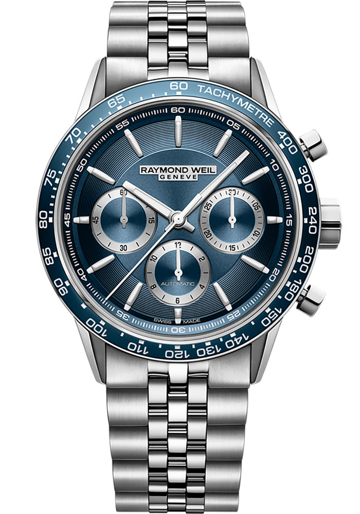 Raymond Weil Freelancer 44mm Watch with Blue Dial and Stainless Steel Bracelet Raymond Weil Freelancer 44mm Watch with Blue Dial and Stainless Steel Bracelet