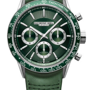 Raymond Weil Freelancer Automatic Chronograph Green Dial Leather Watch, 43.5mm