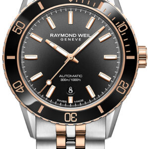 Raymond Weil Freelancer Diver 43mm Watch with Gradient Black Dial and Two-Tone Bracelet