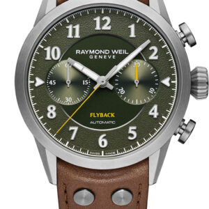 Raymond Weil Freelancer Pilot Flyback 42mm Watch with Green Dial and Brown Leather Strap