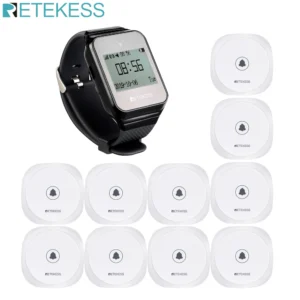 Retekess Wireless Restaurant Pager TD108 Watch Weceiver+10Pcs TD017 Button Waiter Calling System Transmitter For Hookah Cafe Bar