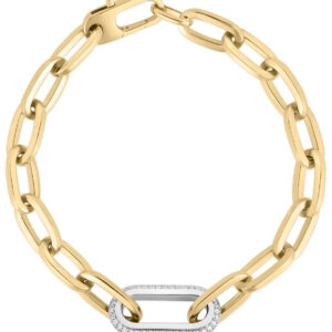 Roberto Coin Designer Gold Diamond Link Paperclip Bracelet in 18K Two-Tone Gold