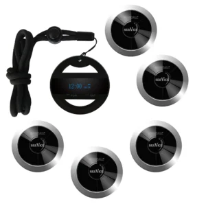 SINGCALL Restaurant Guest Paging System, Wireless Calling System 5 Call Buttons APE310, 1 Lanyard Watch Receiver APE6100