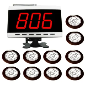 SINGCALL Wireless Paging System,Calling System, 10pcs Table Bells and 1pc White Display Receiver APE9500
