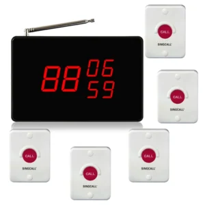SINGCALL Wireless Waiter Service System for Restaurant, 1 Small Screen Receiver SC-R10 and 5 APE510 Bells