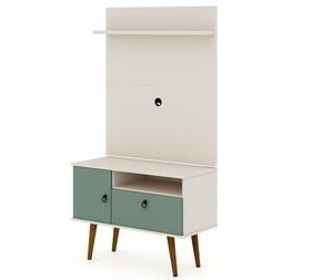 Tribeca Collection 7PMC86 Entertainment Center with 4 Fixed Shelves 2 Doors Mid Century Modern Style Medium Density Particleboard (MDP) Frame and