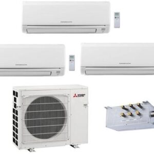 Triple Zone Mini Split Air Conditioner System with 36000 BTU Cooling Capacity Three 12K BTU Indoor Units PACMKA31BC Branch Box and Outdoor