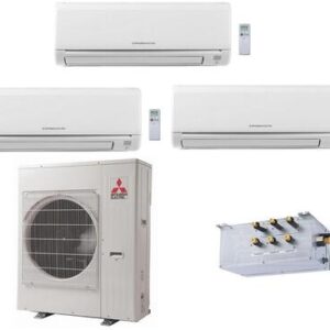 Triple Zone Mini Split Air Conditioner System with 42000 BTU Cooling Capacity Two (9K) Indoor Units One (24K) Indoor Unit PACMKA31BC Branch Box