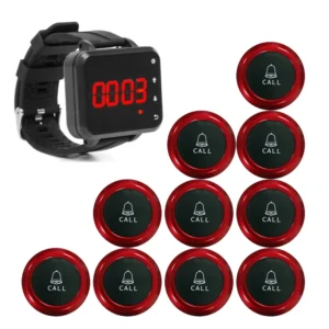 Wireless Pager Waiter Call System 10 Restaurant Bell Button 1 Wrist Watch Receiver