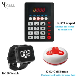 Wireless Restaurant Kitchen Chef Call Waiter System to Pick Up Order 1 Keypad 2 Smart Watch Pager 15 Hookah Button