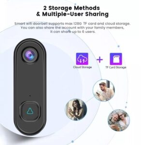Wireless Video Doorbell Two-way audio 1080P HD Video PIR Motion Detection Night Vision IP55 Weatherproof 2.4GHz WiFi Battery Operated Tuya App Remote Control Smart Doorbell Camera for Home Apartment