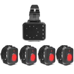Wireless Watch Pager Calling System 1 Receiver + 4 Wrist Call Button for Patient the Elderly